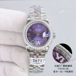 1:1 Replica Clean Factory Rolex Lady Datejust 28 White Gold Purple Roman Face Diamond Bezel